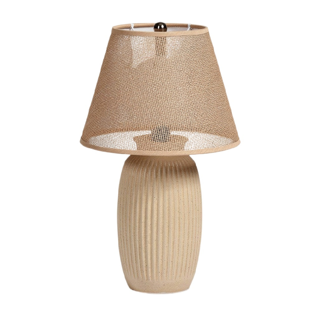 **Lampa stołowa z abażurem z tkaniny, ceramiczna podstawa**